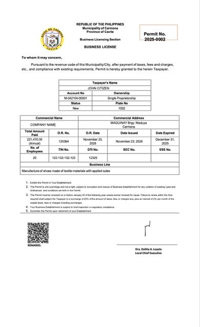 Philippines business license Word and PDF template